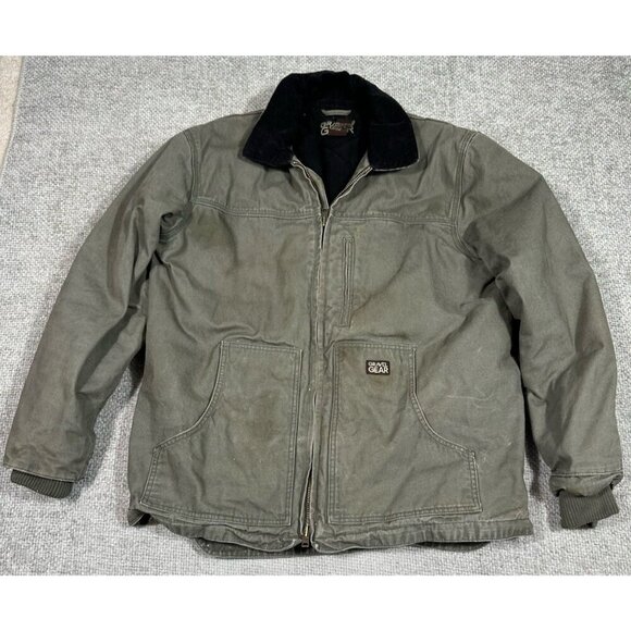 Gravel‎ Gear Coat Mens Large Green Canvas Chore Workwear Grunge Stained - Picture 1 of 15